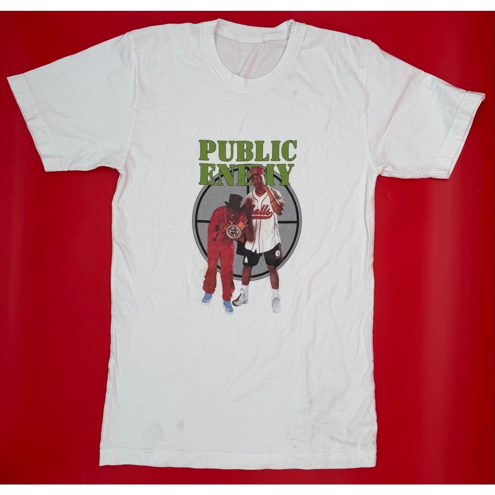 Public Enemy Graphic T-Shirt Mens S White Chuck D Flavor Flav Rap Tee Hip Hop